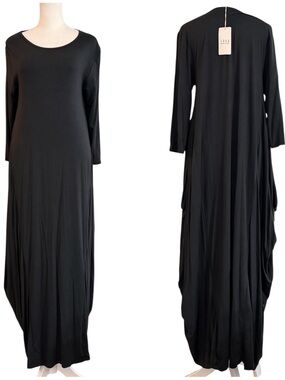 SAGA made in Italy, black boho maxi dress, one size fits most, NWT